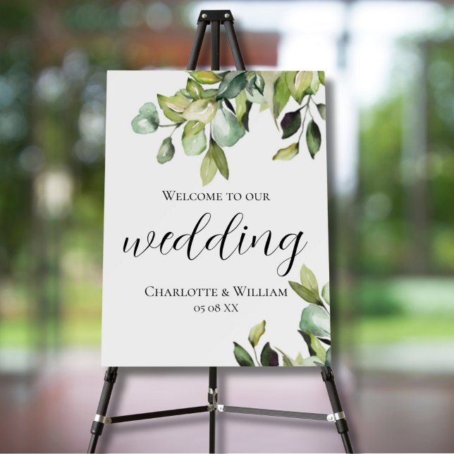 Elegant Green Botanical Welcome to Our Wedding Foam Board (Creator Uploaded)