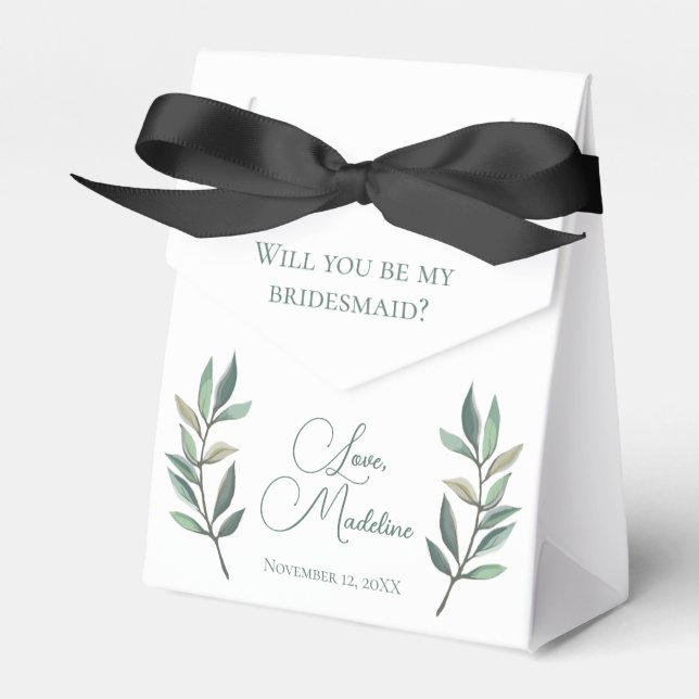 Elegant Green Botanical Will You Be My Bridesmaid Favor Boxes (Front Side)
