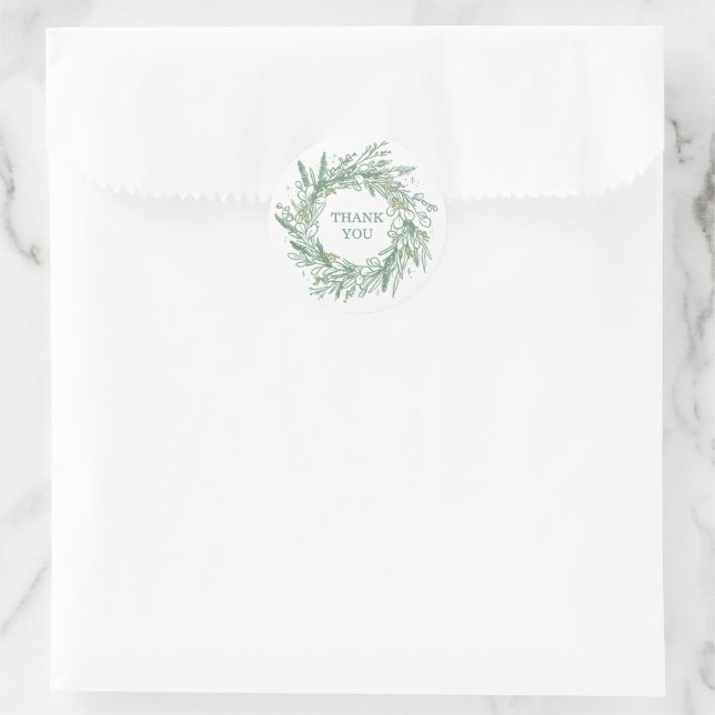 Elegant Green Botanical Wreath Wedding Classic Round Sticker (Bag)