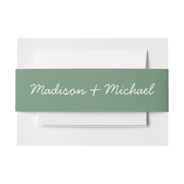 Elegant Green Botanical Wreath Wedding Invitation Belly Band (Front Example)