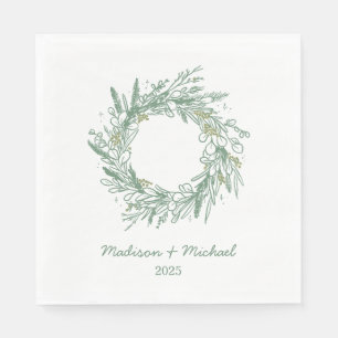 Elegant Green Botanical Wreath Wedding Napkins