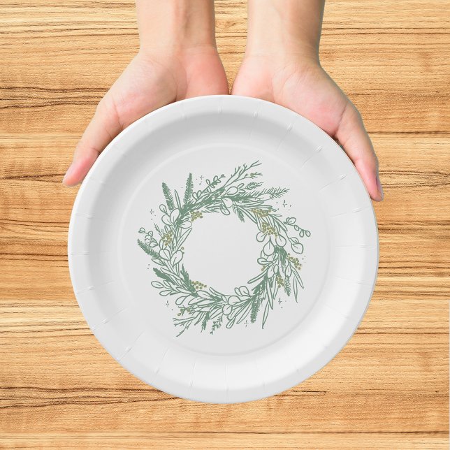 Elegant Green Botanical Wreath Wedding Paper Plates (Creator Uploaded)