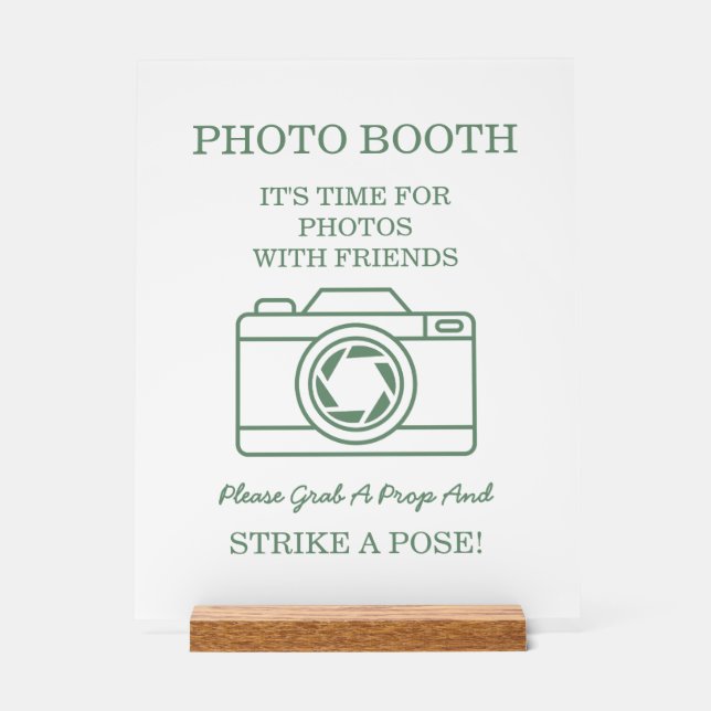 Elegant Green Botanical Wreath Wedding Photo Booth Acrylic Sign (Front)