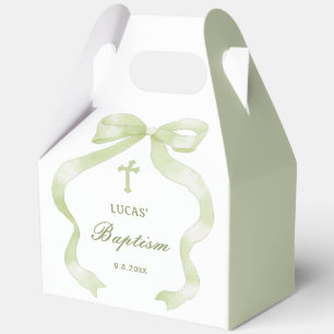 Elegant Green Bow Baptism Gable Favor Boxes