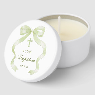 Elegant Green Bow Baptism Mini Candle Favors