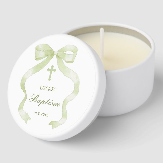 Elegant Green Bow Baptism Mini Candle Favors (Corner)