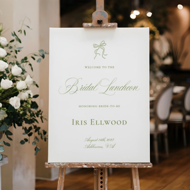 Elegant Green Bow Bridal Luncheon Welcome Sign (Elegant Green Bow Bridal Luncheon Welcome Sign)