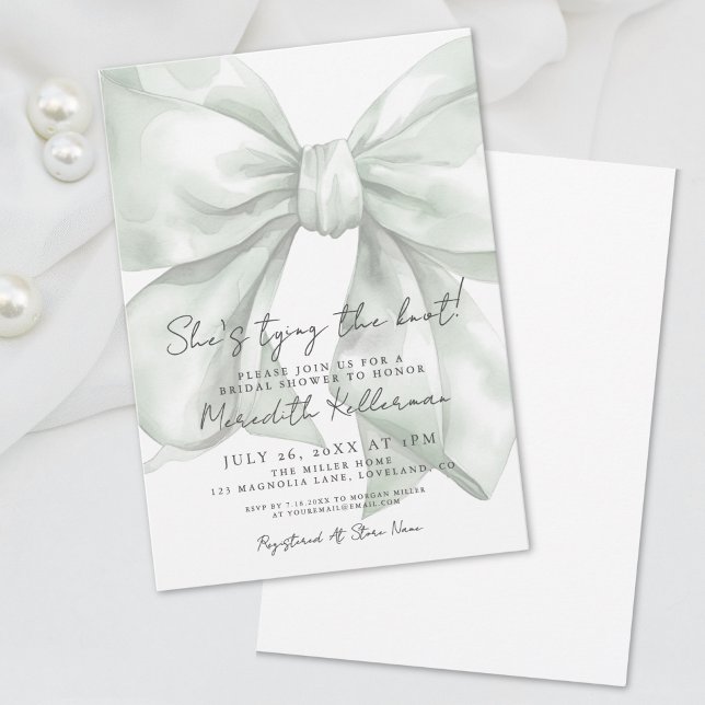 Elegant Green Bow Bridal Shower Invitation (Elegant Green Bow Bridal Shower Invitation)