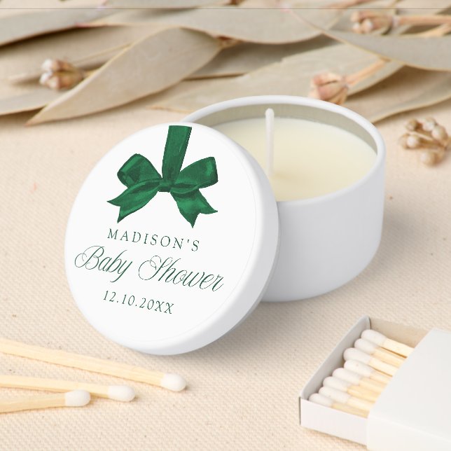 Elegant Green Bow Christmas Baby Shower Mini Candle Favors (Insitu)
