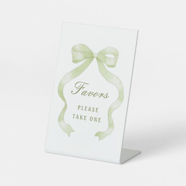 Elegant Green Bow Favors Pedestal Sign (Front)