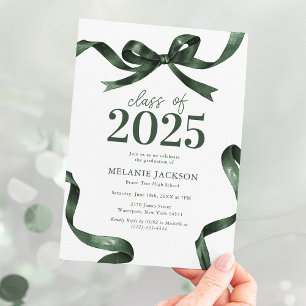 Elegant Green Bow Graduation Party Invitation