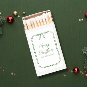 Elegant Green Bow Minimalist Custom Christmas Matchboxes