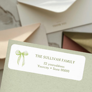Elegant green bow return address label