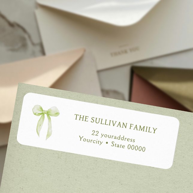 Elegant green bow return address label (Creator Uploaded)