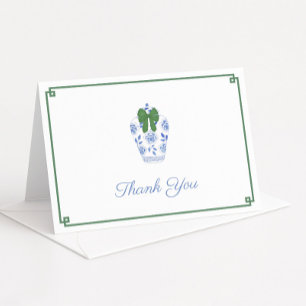 Elegant Green Bow Tartan Christmas Bridal Shower Letterpress Thank You Card