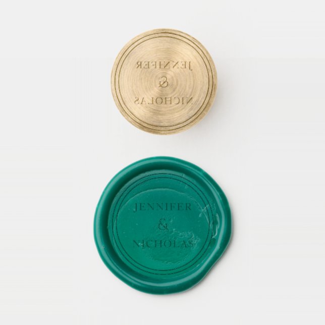 Elegant Green Bride And Groom Names Wedding Wax Seal Stamp (Stamped)