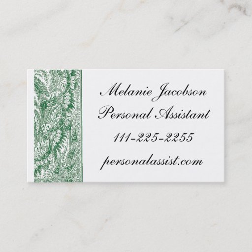 Customizable Elegant Green Brocade border business card