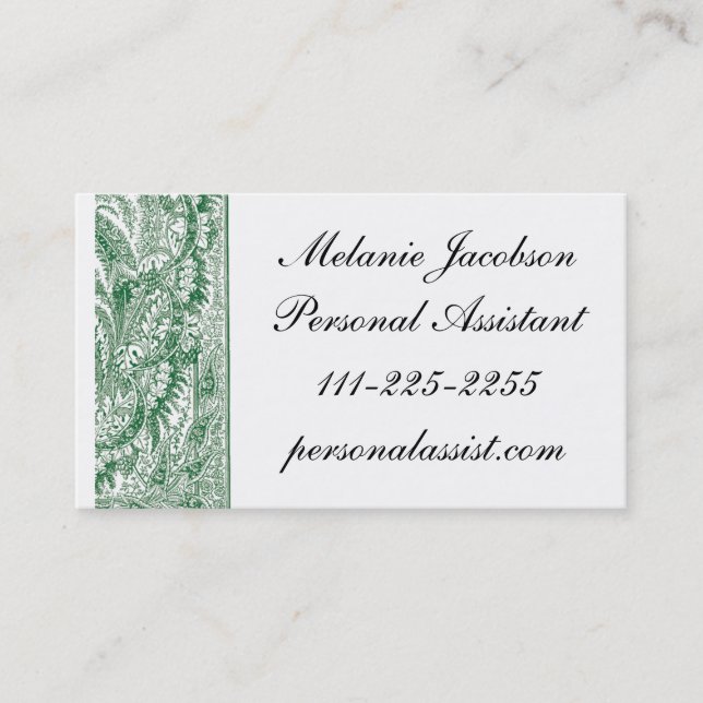 Elegant Green Brocade border business card (Front)