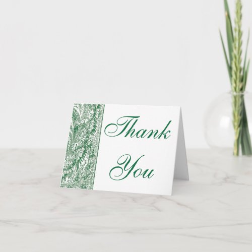 Elegant green Brocade border Thank you note card