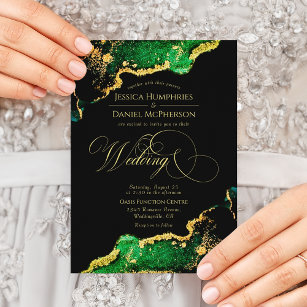 Elegant Green Bronze Gold Wedding Invitation