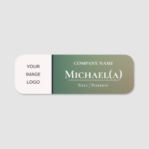 Elegant Green Brown Gradient & White Company LOGO Name Tag