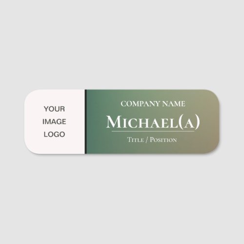 Elegant Green Brown Gradient  White Company LOGO Name Tag