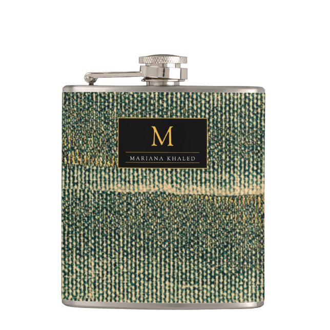 Elegant Green Brush with gold and black Flask (Front)