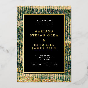 Elegant Green Brush with gold and black foil Invitation