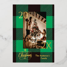 Elegant Green Buffalo Plaid Christmas Photo