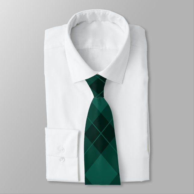 Elegant Green Buffalo Plaid Pattern Neck Tie (Tied)