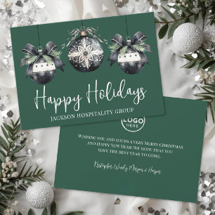 Elegant Green Business Logo Christmas Happy Holiday Card