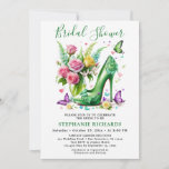 Elegant Green Butterfly Floral Shoe Bridal Shower Invitation