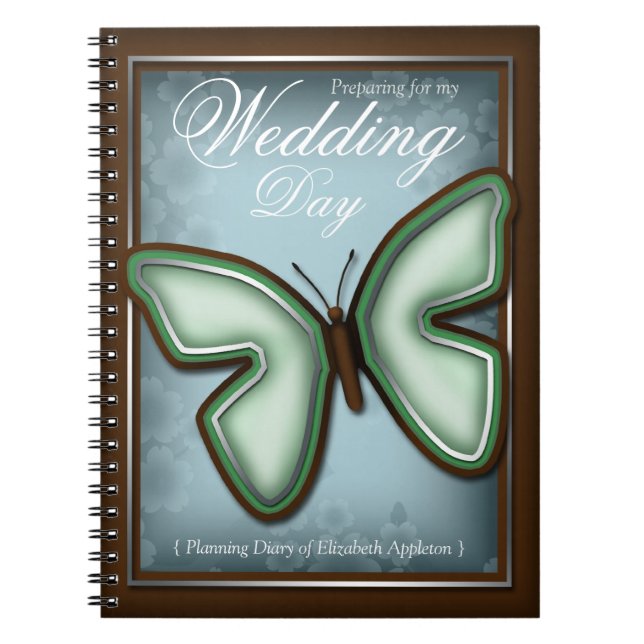 Elegant Green Butterfly Wedding Planning Diary Notebook (Front)