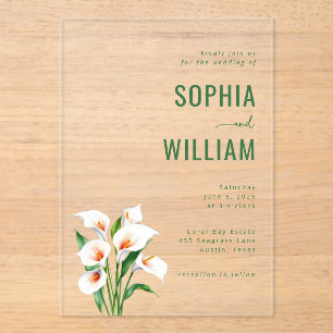 Elegant Green Calla Lilies Acrylic Invitations