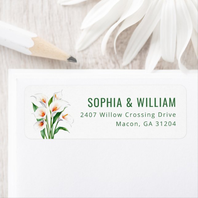 Elegant Green Calla Lilies Label (Insitu)