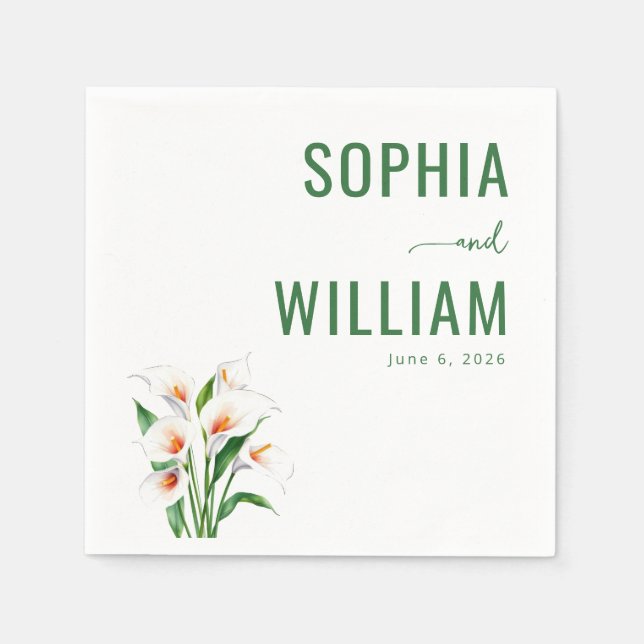 Elegant Green Calla Lilies Napkins (Front)