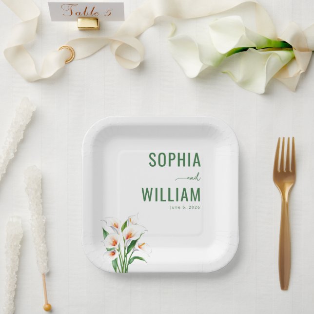 Elegant Green Calla Lilies Paper Plates (Wedding)