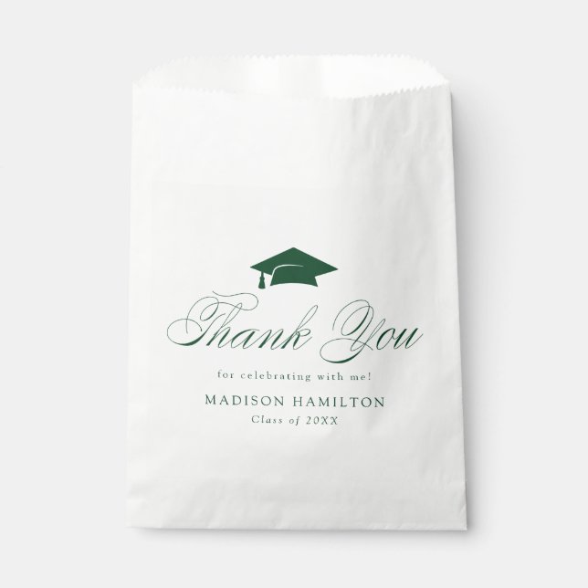Elegant Green Calligraphy Graduation Thank You Favor Bag (Front)