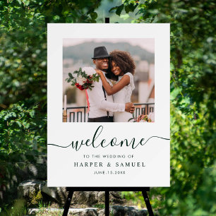 Elegant Green Calligraphy Photo Wedding Welcome Foam Board