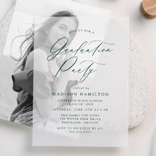 Elegant Green Calligraphy Script Graduation Party Vellum Invitations