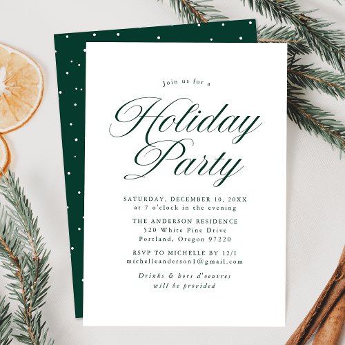 Elegant Green Calligraphy Script Holiday Party Invitation