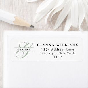 Elegant Green Calligraphy Split Monogram Address Label