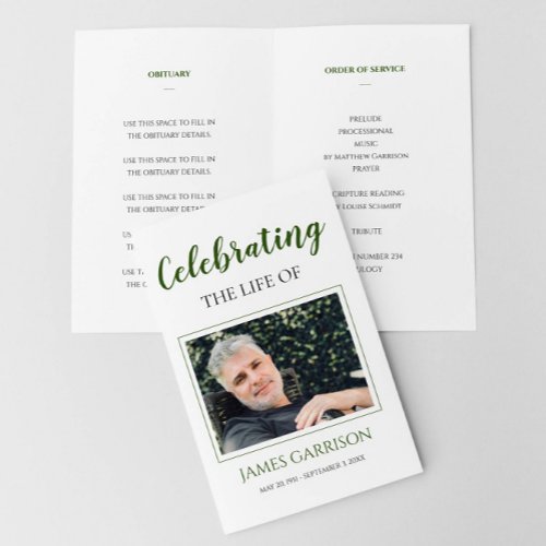 Elegant Green Celebration of Life Memorial Program Flyer