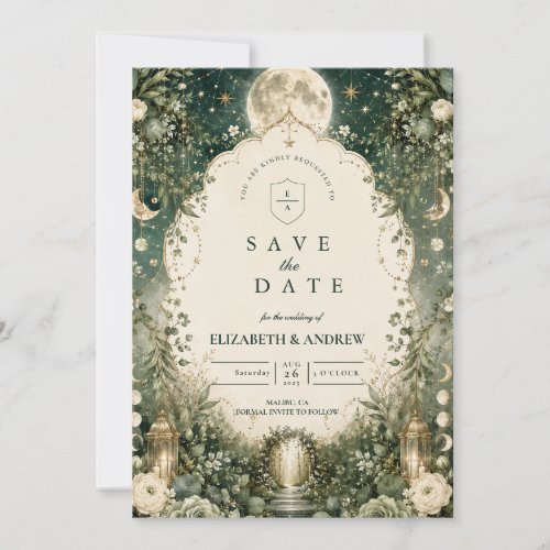 Elegant Green Celestial Wedding Save The Date