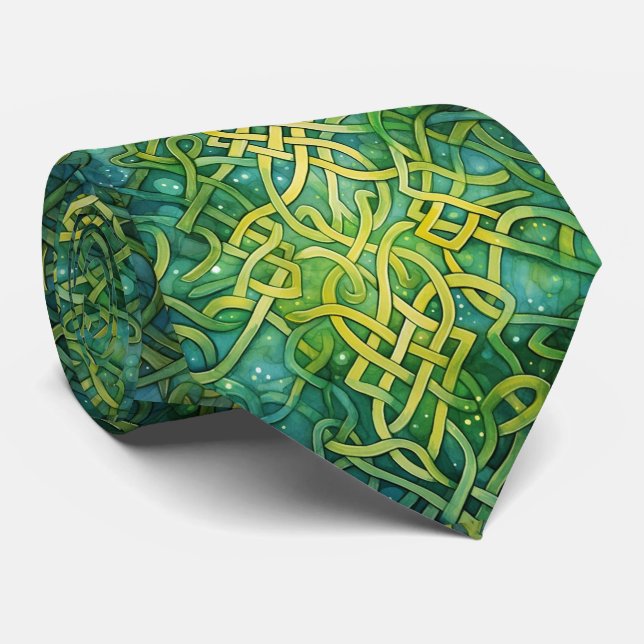 Elegant Green Celtic Knot  Neck Tie (Rolled)