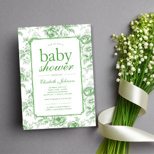 Elegant Green Chinoiserie Baby Shower Invita Invitation