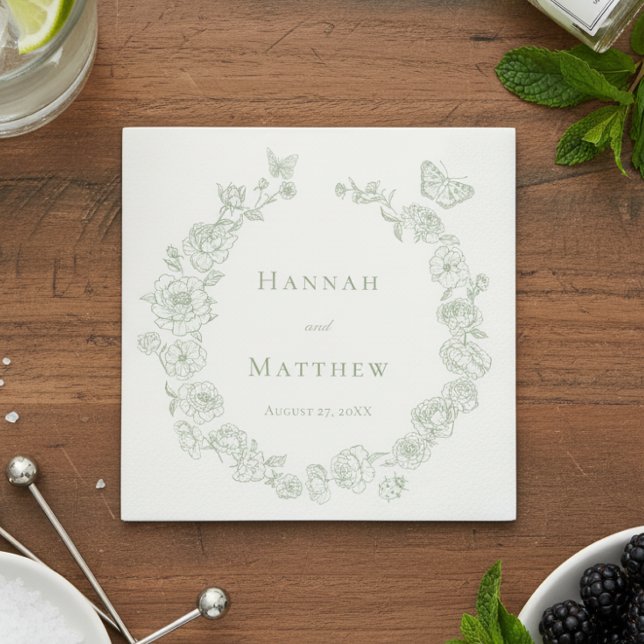 Elegant Green Chinoiserie Bird Crest Wedding Napkins (Creator Uploaded)