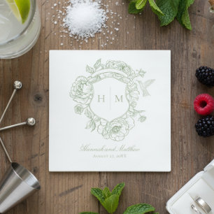 Elegant Green Chinoiserie Bird Crest Wedding Napkins