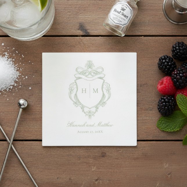 Elegant Green Chinoiserie Bird Crest Wedding Napkins (Creator Uploaded)