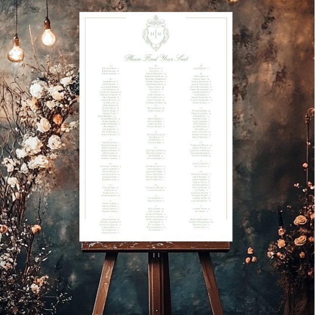 Elegant Green Chinoiserie Bird Crest Wedding Seat Foam Board (Creator Uploaded)